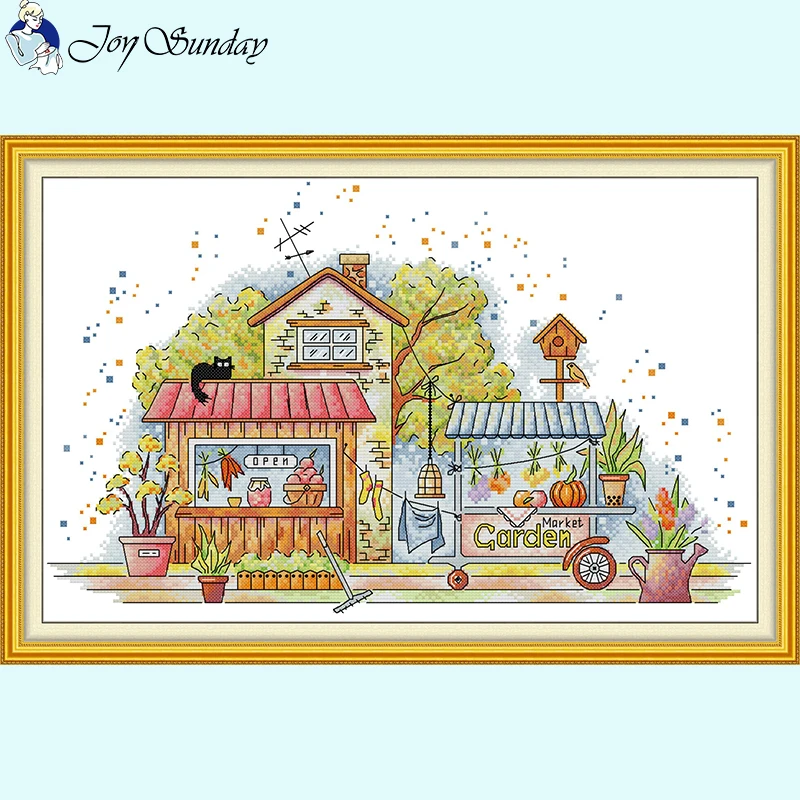 Cartoon Little House Scenery Series Zestawy do haftu krzyżykowego Aida 14CT 16CT 11CT Biały nadrukowany materiał płócienny Zestaw do szycia DIY