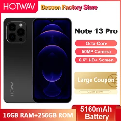 HOTWAV Note 13 Pro Smartphone 6.6'' HD+ Screen 16GB+256GB Octa-Core 50MP Camera 5160mAh Battery 18W Charging Mobile Phone