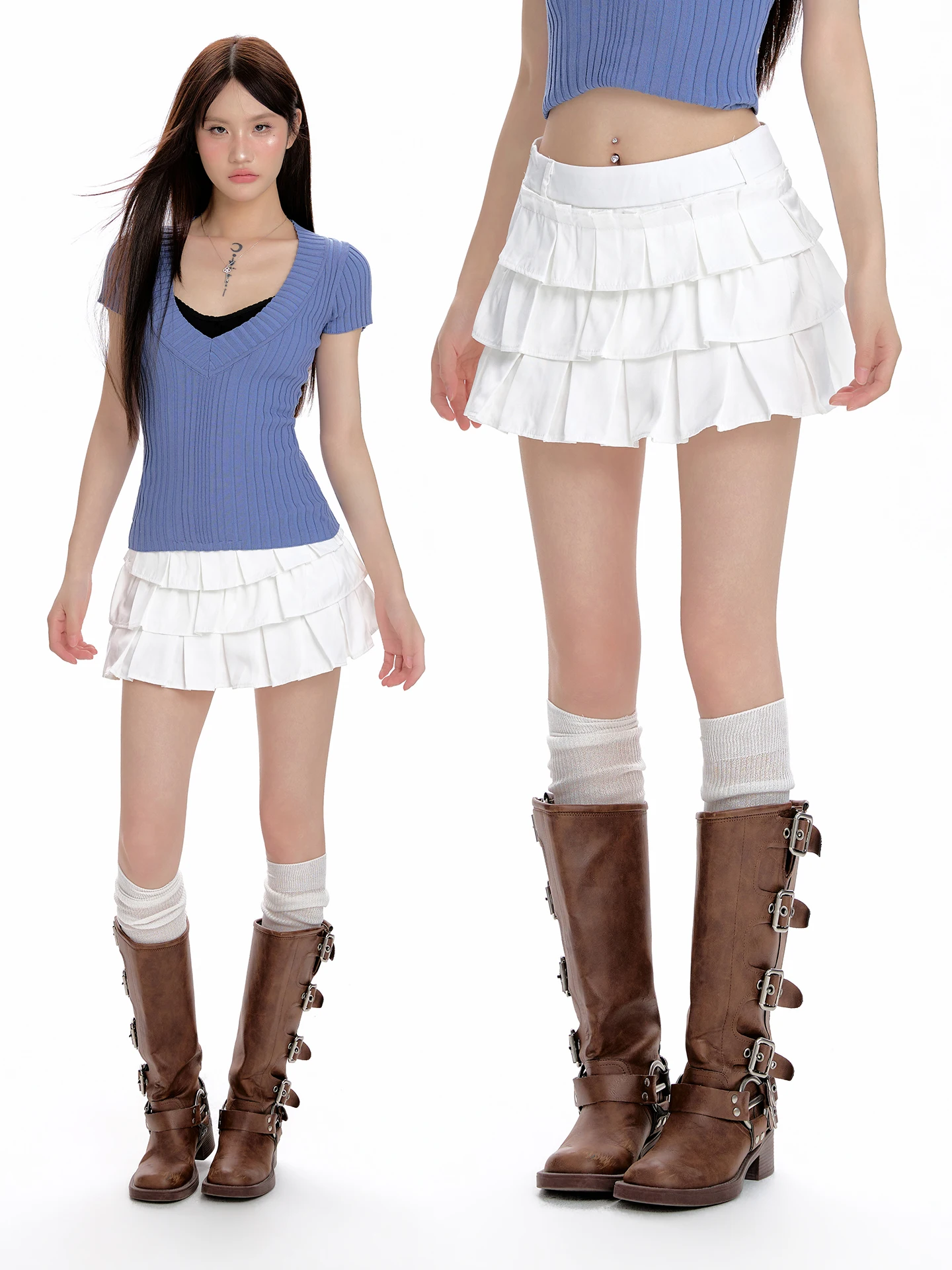 

Корейская летняя женская юбка А-силуэта с высокой талией, 2026, утягивающая, многослойная, с цветочным кружевным подолом