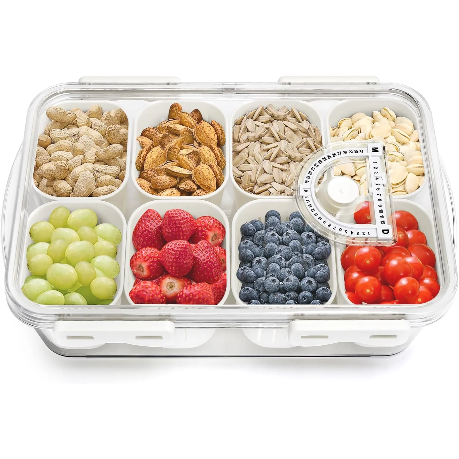 Portable Snack  Container, Charcuterie Container,Divided Serving Tray with Lid, 8 Compartments Snack  for Fruit, Nuts, Candy, Pa