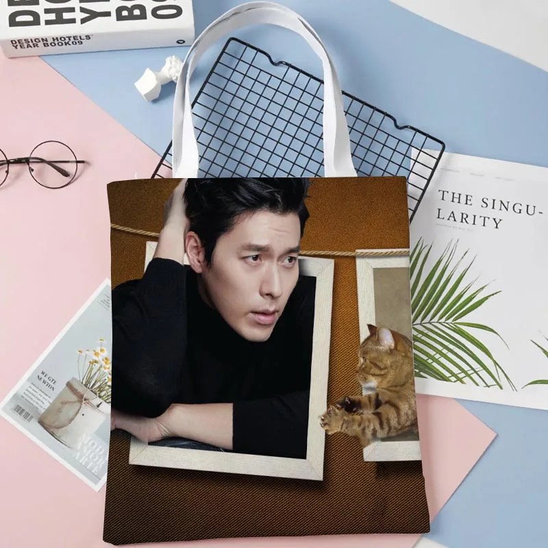 30x35cm Hyun Bin Kpop Canvas Bag Harajuku School Women borsa a tracolla borsa Vintage Punk Casual di grande capacità 1014