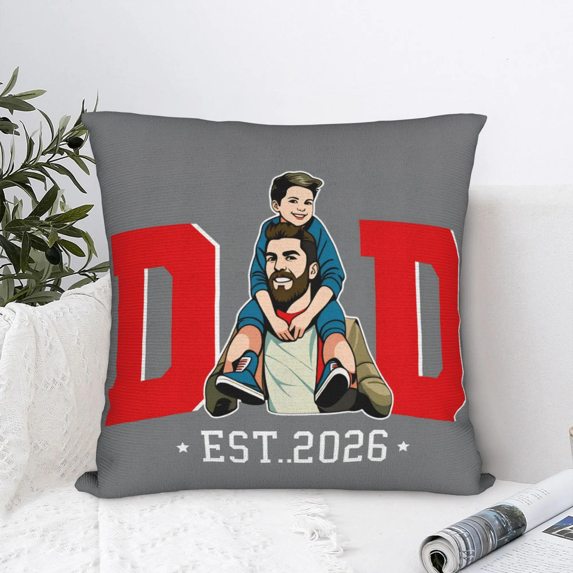 Father Day Dad Est 2026 Papa Pillow Cover  Retro Trendy Pillow Case For Couch Sofa Bedroom Custom Pillowcases Birthday Gift