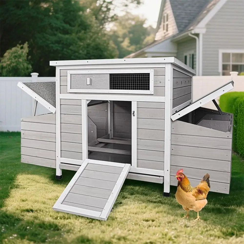 

Spacious Wooden Poultry House with 2 Nesting Boxes and Run for Chickens, Ducks, and Rabbits