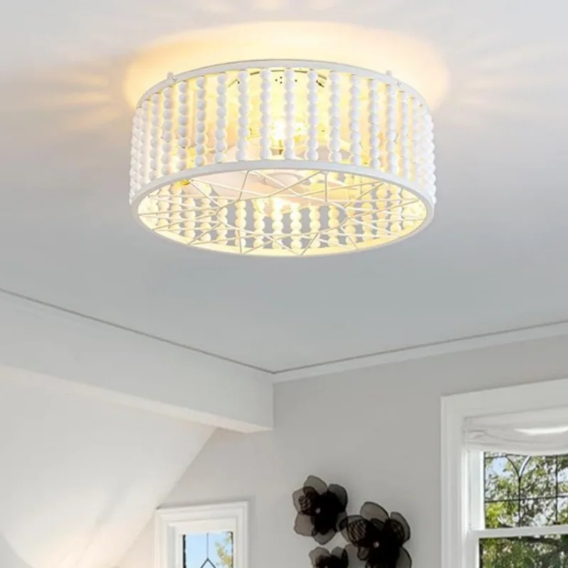 19.6-inch American style invisible luxury wood bead fan light retro dining room bedroom living room
