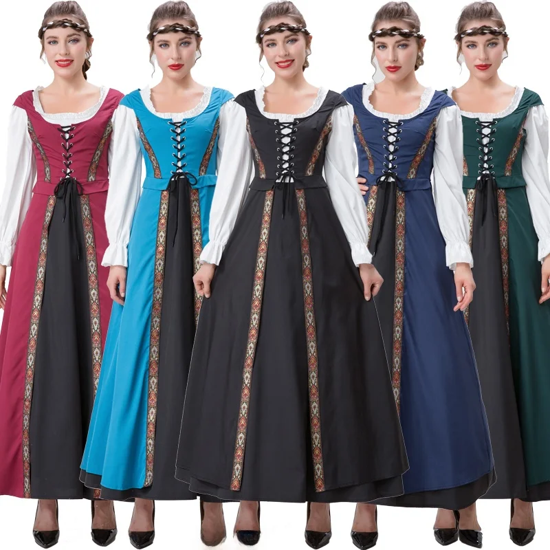 

Европейский Sle Court Long Dr Хэллоуин Косплей Винтаж Королева Принц Сценический Костюм Женский Традиционный Этнический...