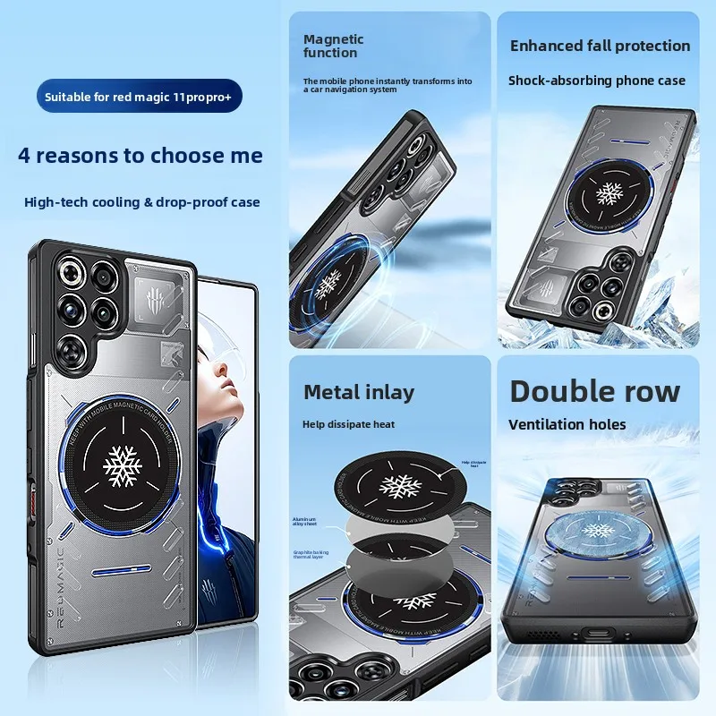 Magnetyczne etui na ZTE Nubia Redmagic 11 SPro 11Pro Plus, wysoka przezroczystość, doskonałe odprowadzanie ciepła, odporne na wstrząsy, obudowa ochronna. — zdjęcie produktu 2