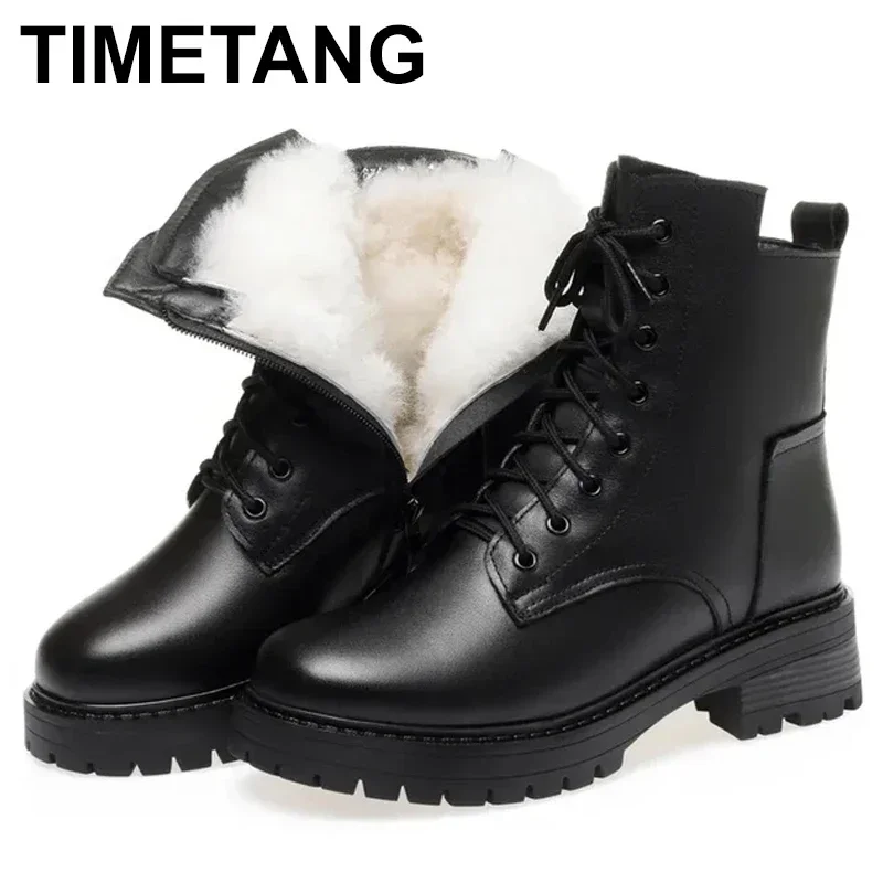 

2025 Non-slip Women's Snow Quilted boots Genuine Leather Warm Woman Ankle Boot Fluffy brown Winter Shoes Women Large Size 43