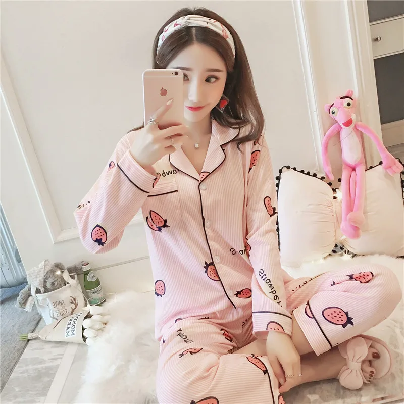 Cardigan long sleeve ladies pajamas spring and autumn extra large new product cute korean version of the home service suit