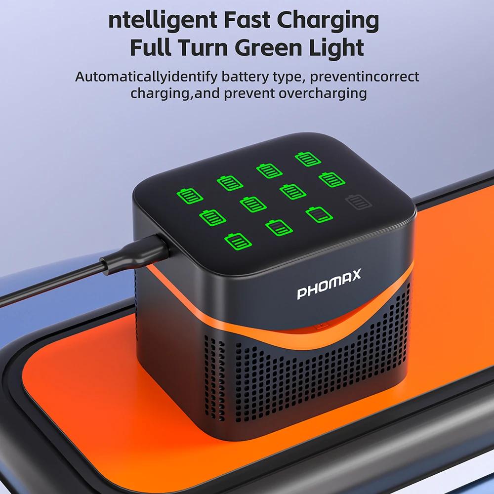 PHOMAX Lithium Rechargeable Battery,AA/AAA 12-slots Intelligence Charger 1.5V AA 4200mWh AAA 1110mWh Cell For Remote Mouse Toys