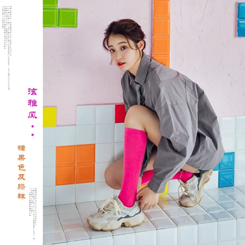 

New Japanese solid color calf socks Hyuna Versatile stovepipe socks candy color Korean student long tube women's socks