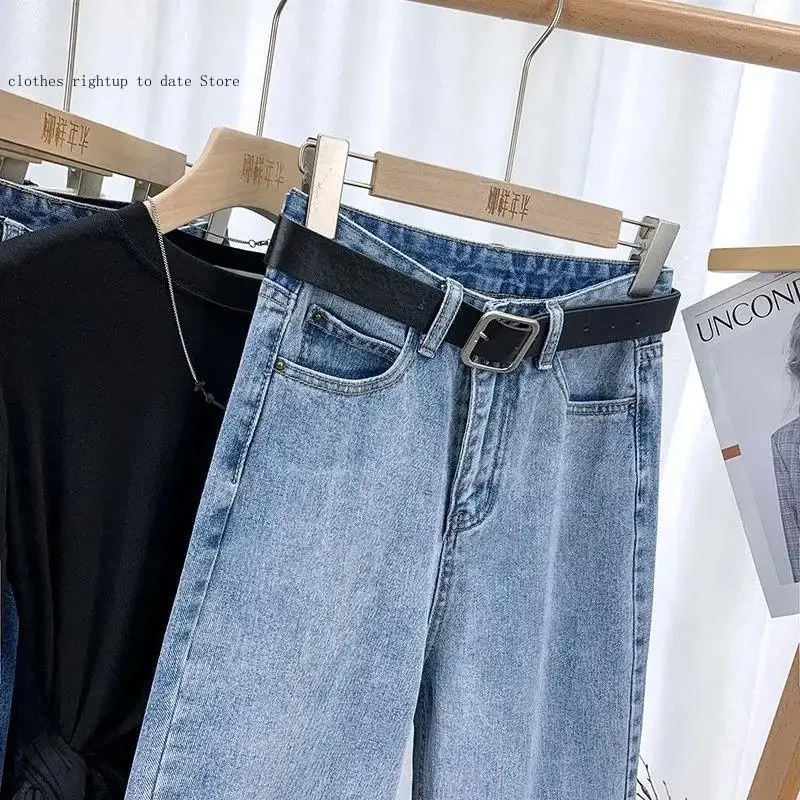 Loose  Jeans Mujer Retro Vintage Straight High Waist Jeans Women Boyfriend Mom Street Denim Jeans with Belt