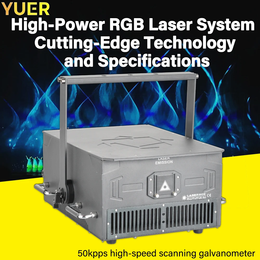 YUER Outdoor Waterproof 20W Full Color Animation Laser Light:DPSS,RGB 20,000mW, 50kpps Scan, DMX512, IP67 for Stage performances