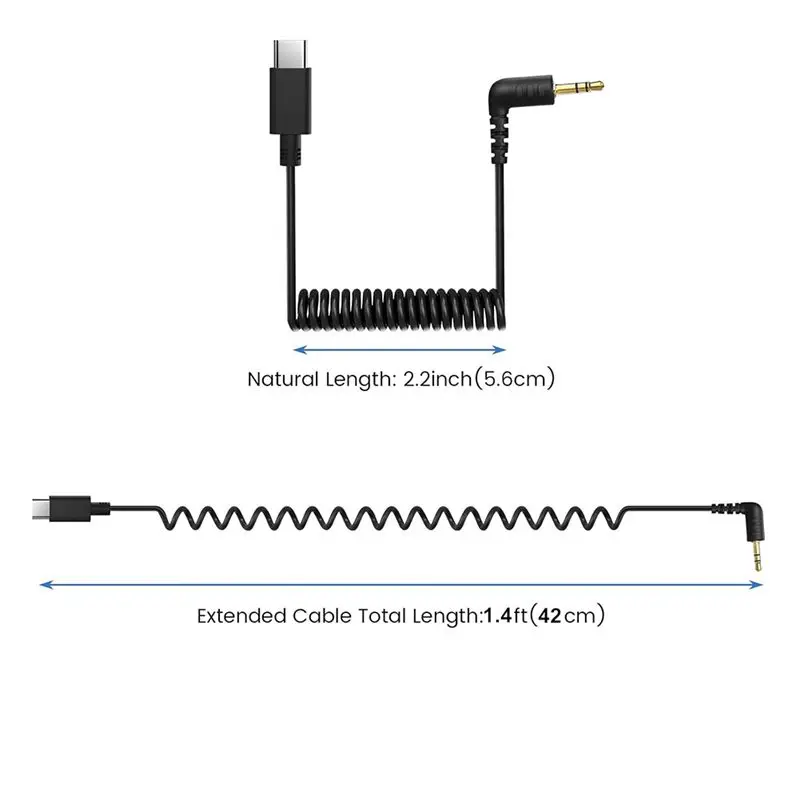 DT21 USB C to 3.5mm TRS Audio Cable for RODE Wireless Go II Coiled Right Angle Adapter Cord