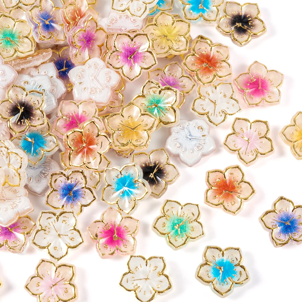 

200Pcs 9.5x10x2.5mm Plating Acrylic Cabochons Golden Metal Enlaced Flower Mixed Color for DIY Earring Hair Decorations Crafts