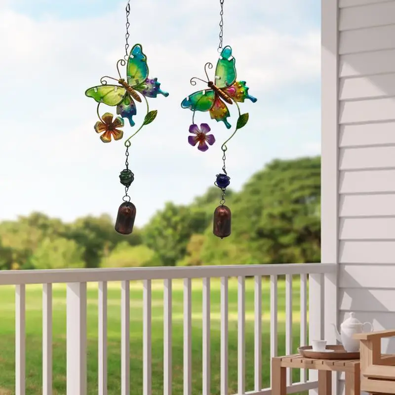 Color Painted Butterflies Hangers Wind Chimes Iron Craft Ornaments Indoor Wind Chimes For Home Vintage Anti-Rust Hangings