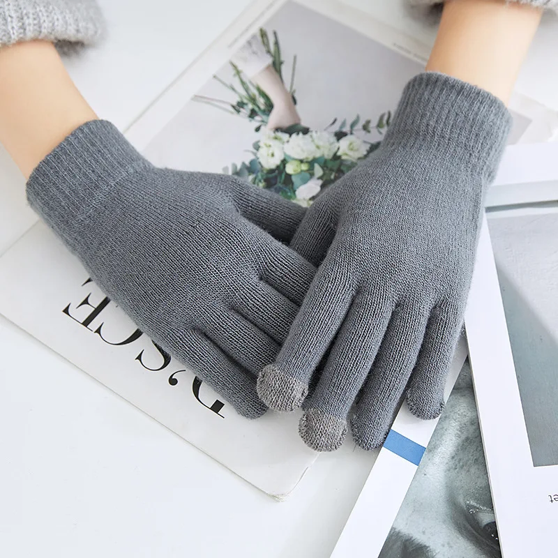 Black Gloves WINTER Warm Gloves Ladies and Men\'s Cotton Knitted Five Finger Gloves Warmer Christmas Gift winter gloves