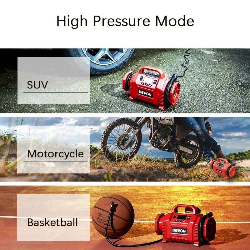 DEVON 5940 Electrical Air Pump 160PSI Fast Inflation Portable Wireless Tire Inflator Air Compressor Car Motorcycle Bicycle