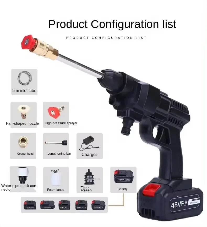المحمولة قوية ارتفاع ضغط 24 فولت/48 فولت/96 فولت ليثيوم اللاسلكي المياه النفاثة بندقية رغوة آلة غسل سيارات