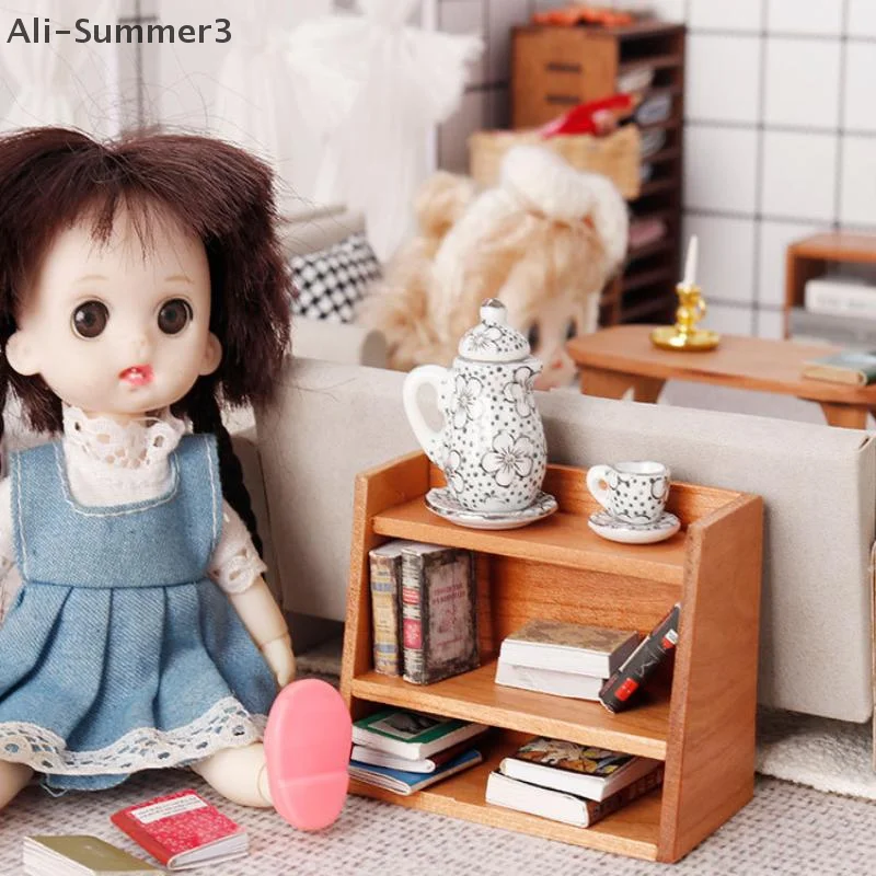 1 個 1:12 ドールハウスミニ桜材ディスプレイ棚キャビネットミニチュア収納ラックドールハウス家具モデルおもちゃ