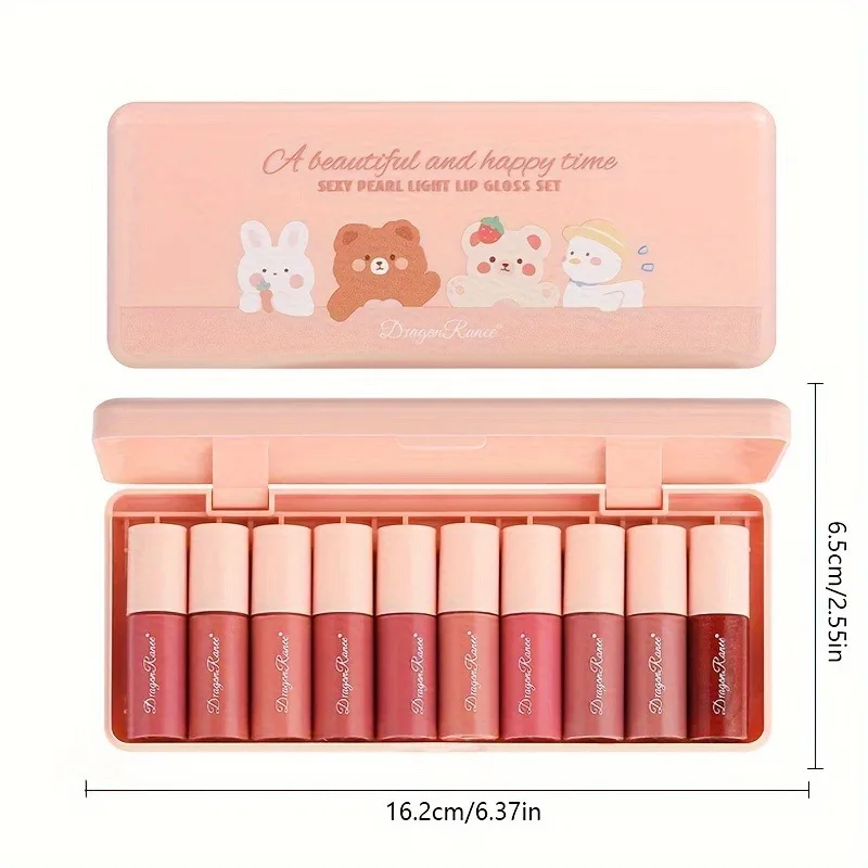 10 Colors Cartoon Set Waterproof Moisturizing Lip Glaze Set Non-fading Lip Liquid Mirror Lipstick for Lip Gloss