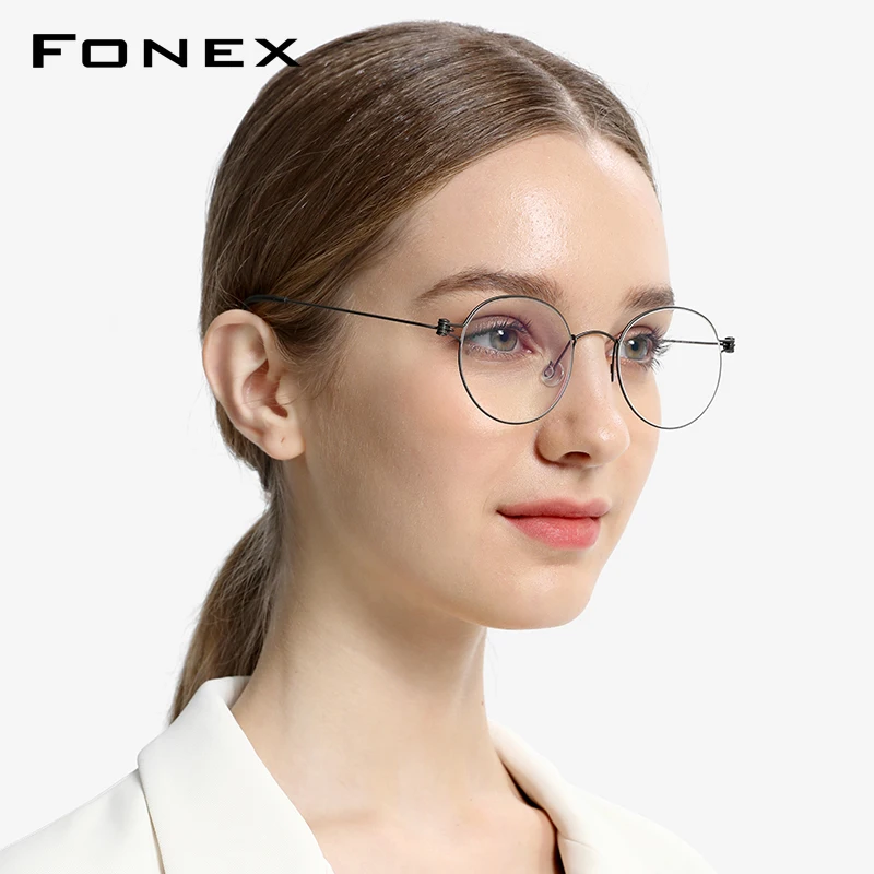 FONEX Customized Glasses Titanium Eyeglass Frames 2024 New Round Korean Eyewear 7510 (Must Contact Customer Service)