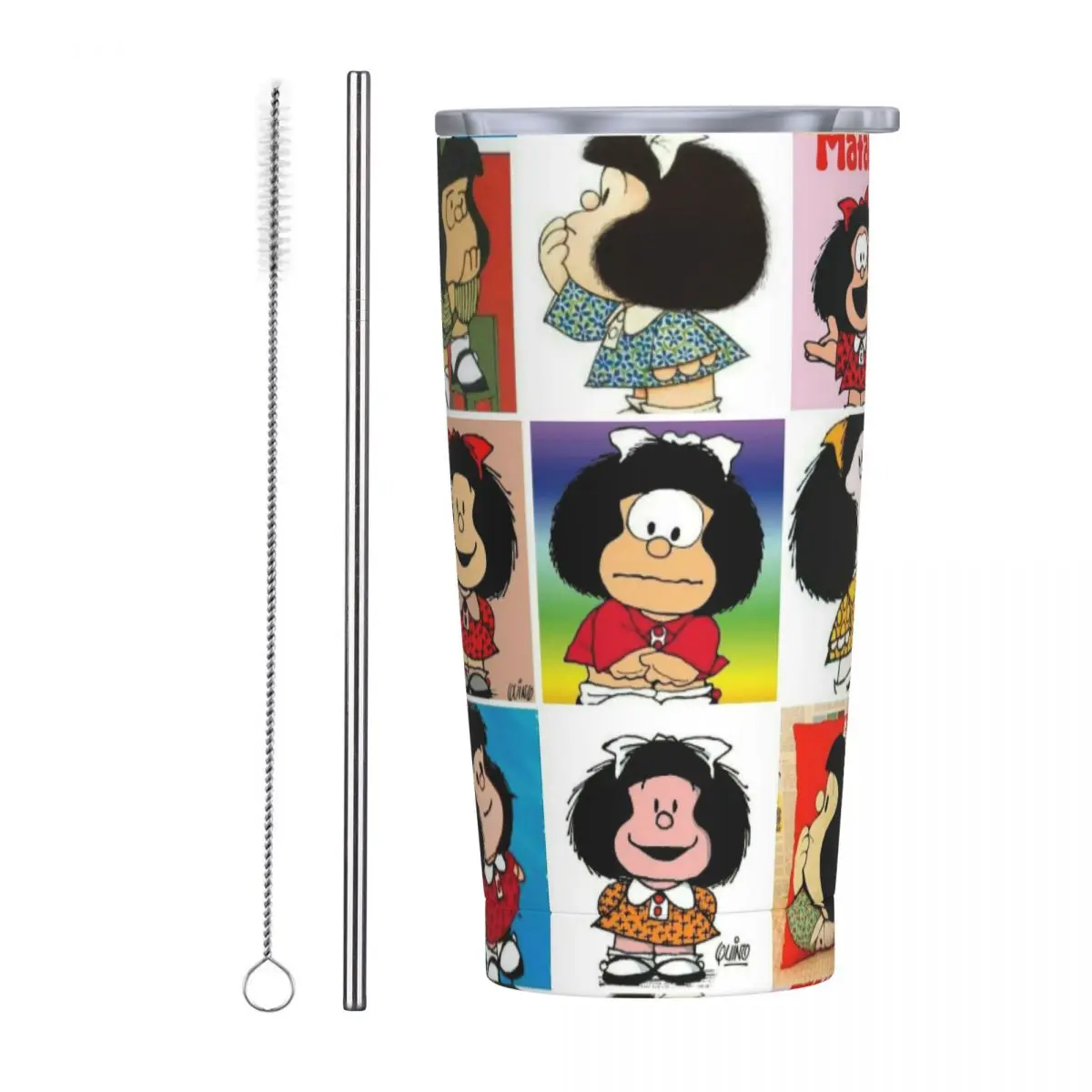 Vaso aislado de Mafalda Kawaii con tapa, tazas de café al vacío de dibujos animados de Anime, termo de viaje al aire libre, 20oz