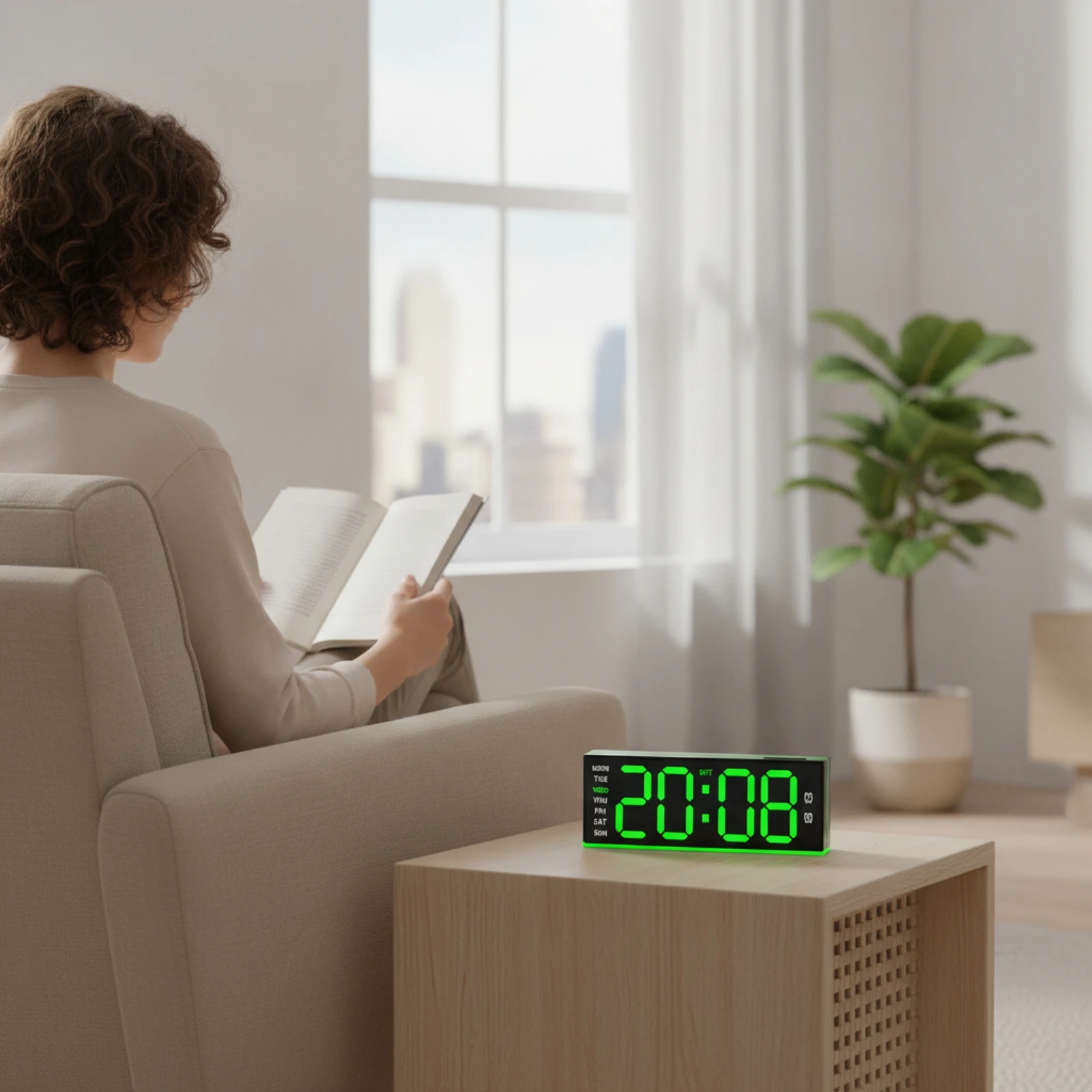 Digital Clock with Edge Lighting Large Numbers Alarm Clock with Two Alarms Illuminated Slim for Bedside Table, Desk
