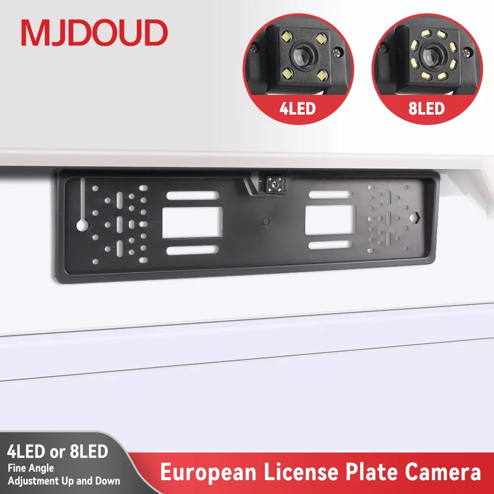 MJDOUD 12V Car Rear View Camera 4/8 LED Parking Sensor Parktronic with European License Plate Holder Frame Universal Accessories