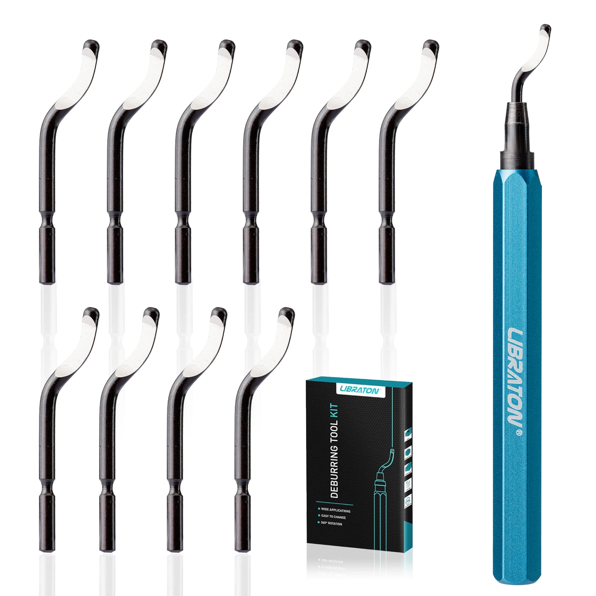 Burr Cutter Trimming Knife Scraper Deburring Tool with 11 Blades BS1010 360° Rotary Head Deburring Tool for Metal Copper Plastic