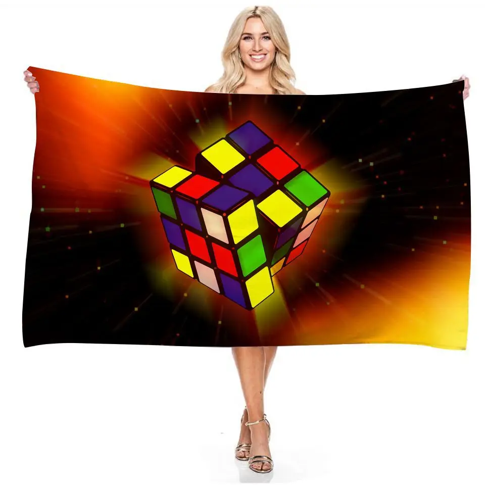 Water Digital Art Game Rubik's Cube Beach Towel Colorful Quick Dry Portable Soft Absorbent Multi-Purpose Towel Girls Women Kids