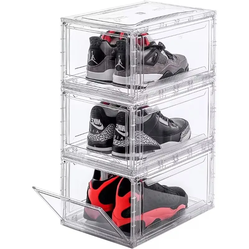 

Shoe Box,Drop Front Shoe Box,Clear Plastic Stackable Storage Bins,Magnetic Transparent Door Clear Storage Bins 3pack