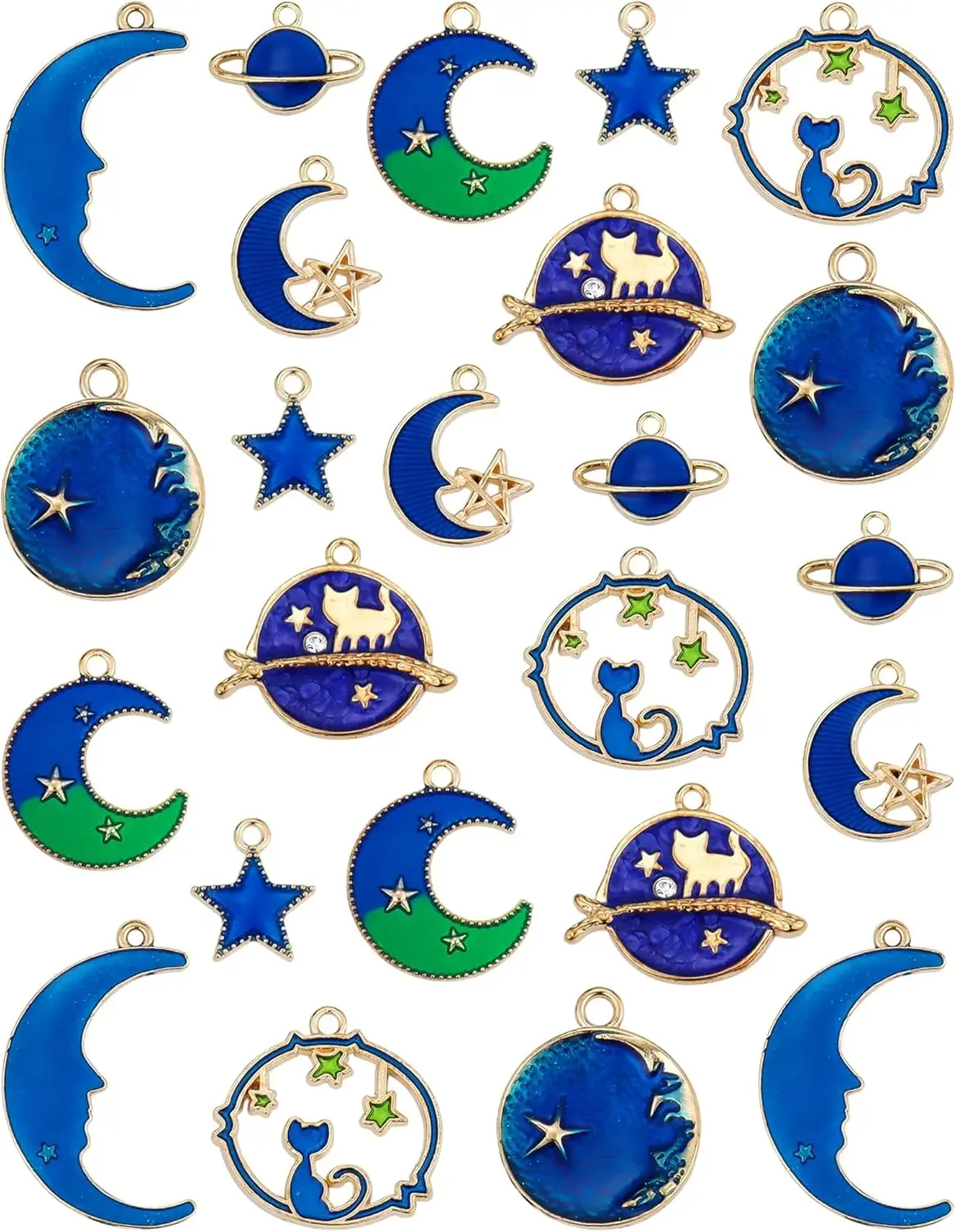 

Assorted Gold Plated Enamel Cat Moon Star Celestial Charm Pendant DIY for Earrings Necklace Bracelet Jewelry Making and Crafting