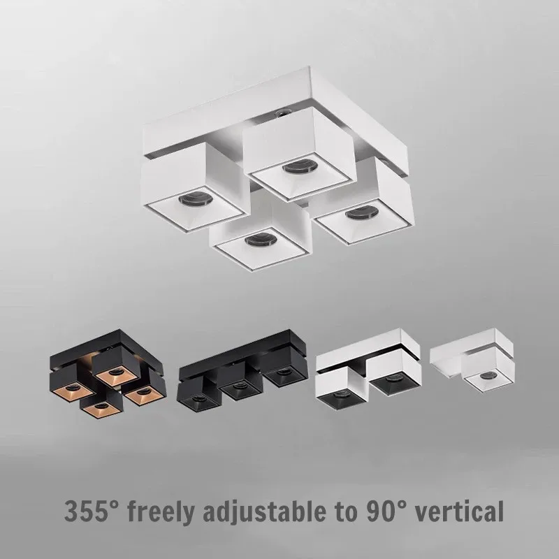 

Square LED spotlights 355° adjustable 1-4 heads, ceiling lights anti-glare, living room, hotel, office and business lighting 10W
