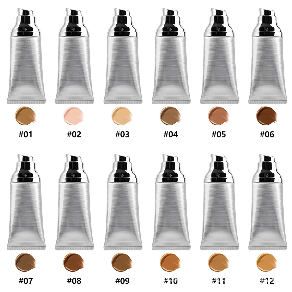 Silver Tube Liquid Foundation Private Label 12-color Natural Long Lasting Concealer Moisturizing Full Coverage Custom Makeup