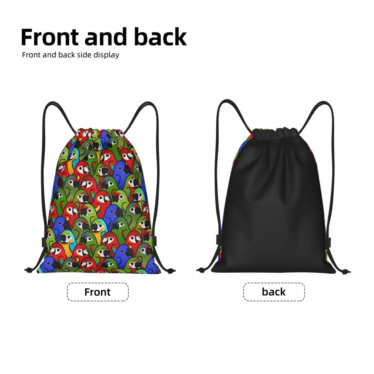 Macaw Squad Drawstring Backpack Women Men Sport Gym Sackpack Portable Parrot Birds Shopping Bag Sack