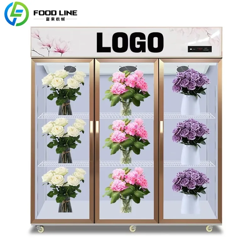 Custom Vertical Air Cooled Frost Free Flower Crisper Commercial Shop Freezer Storage Cabinet Flower Pot Book Display Stand