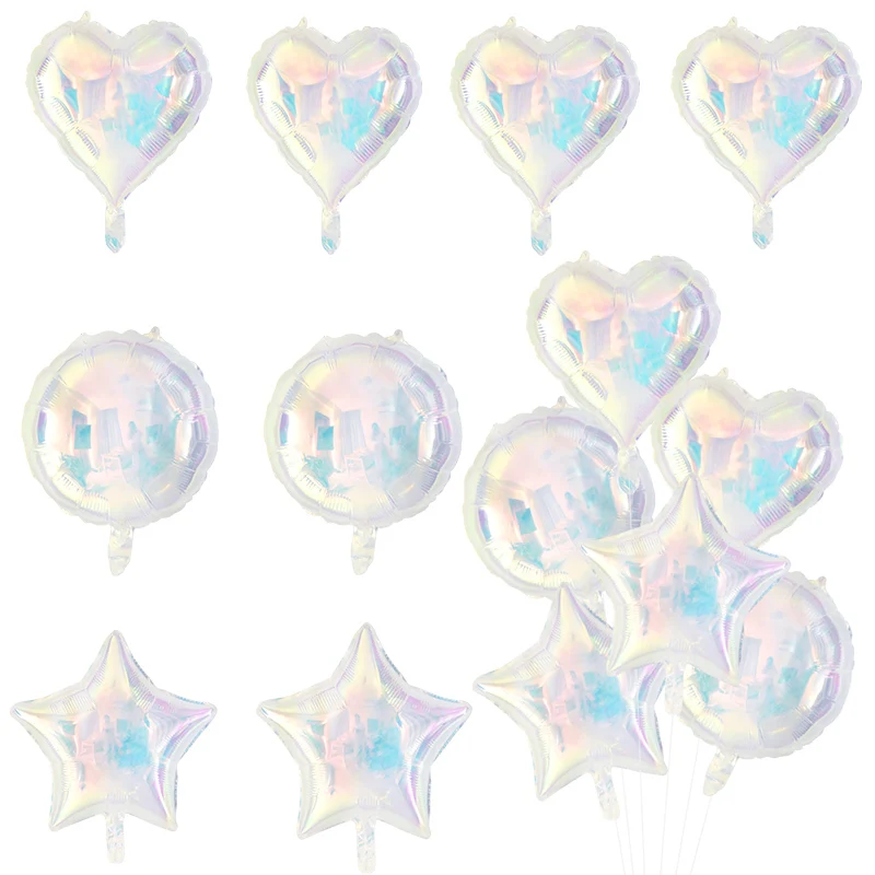 

6PC 19Inch Foil Star Heart Round Balloons Transparent Iridescent Balloons For Baby Shower Wedding Birthday Party Decor Supplies