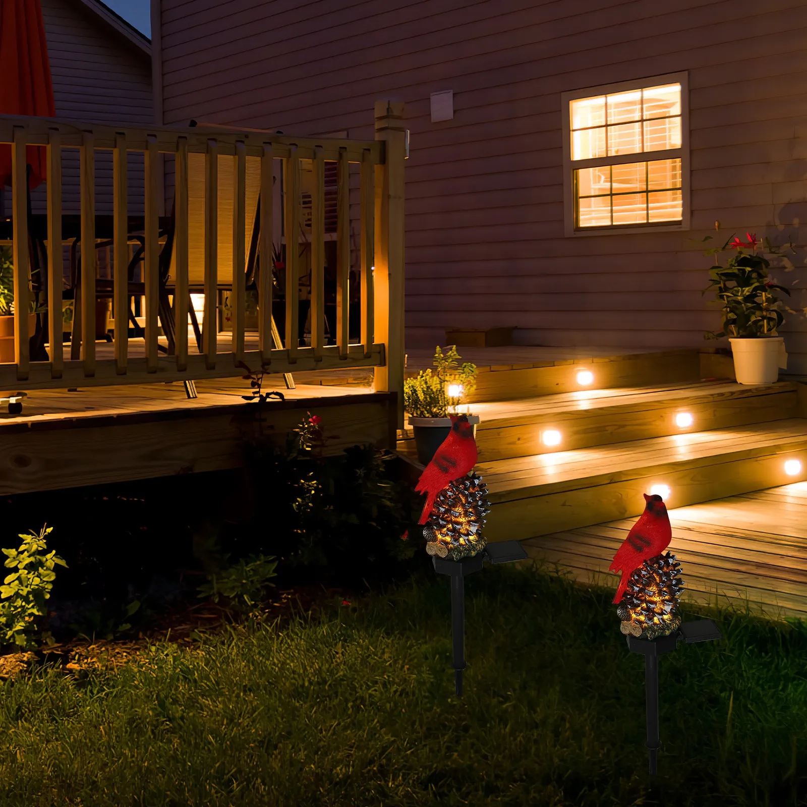 屋外ソーラーライト-ガーデンライトハウス-電源付きバードステーク照明-装飾的な裏庭用ライト