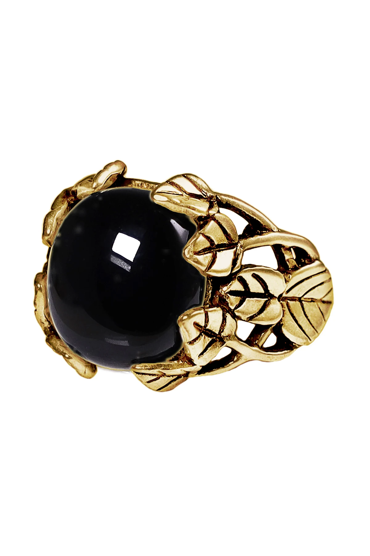 Antique Gold Garden Ring Hand Carved Crafts Gemstone Black Onyx Ring Jewelry Gifts for Women Men