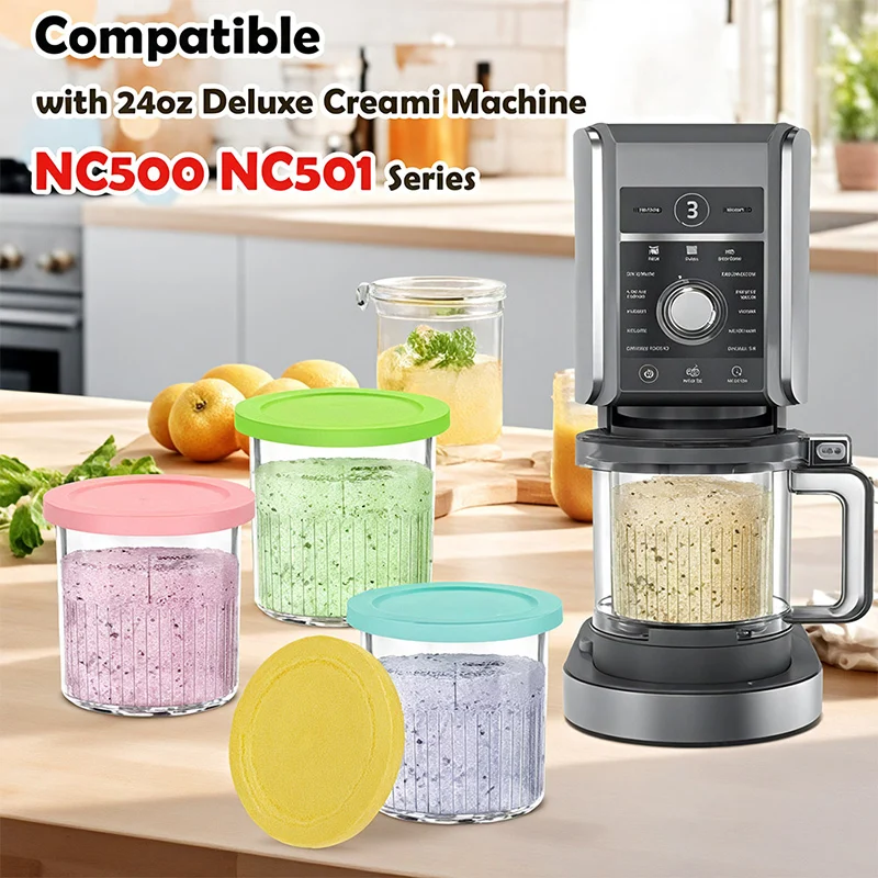Containers Replacement for Ninja Creami Deluxe Pints Lids Creamy Ice Cream Containers Cups Set Compatible with Ninja NC500 NC501