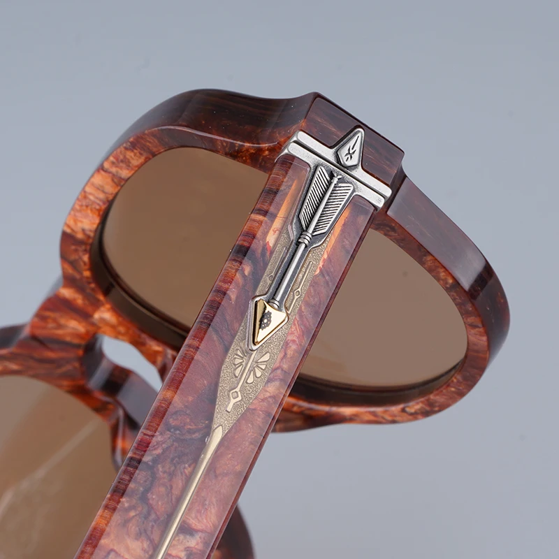 

Acetate Handmade Oval Sunglasses Designer Red Cloud High Quality Uv400 Fashion Men Classical Eyeglasses with Metal Arms