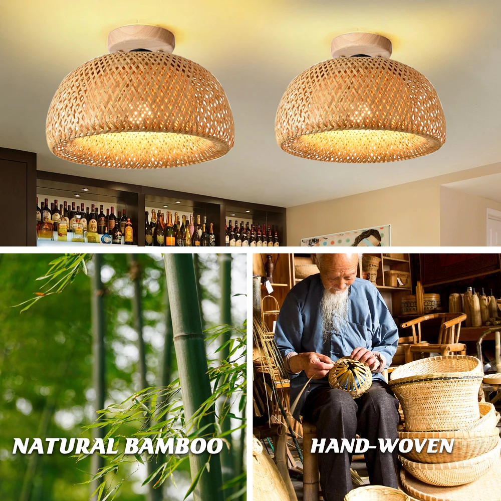 Bamboo Ceiling Light Chinese Style Rural Retro Handmade Bamboo Restaurant Bamboo Woven Farmhouse Cafe Creative Ceiling Light