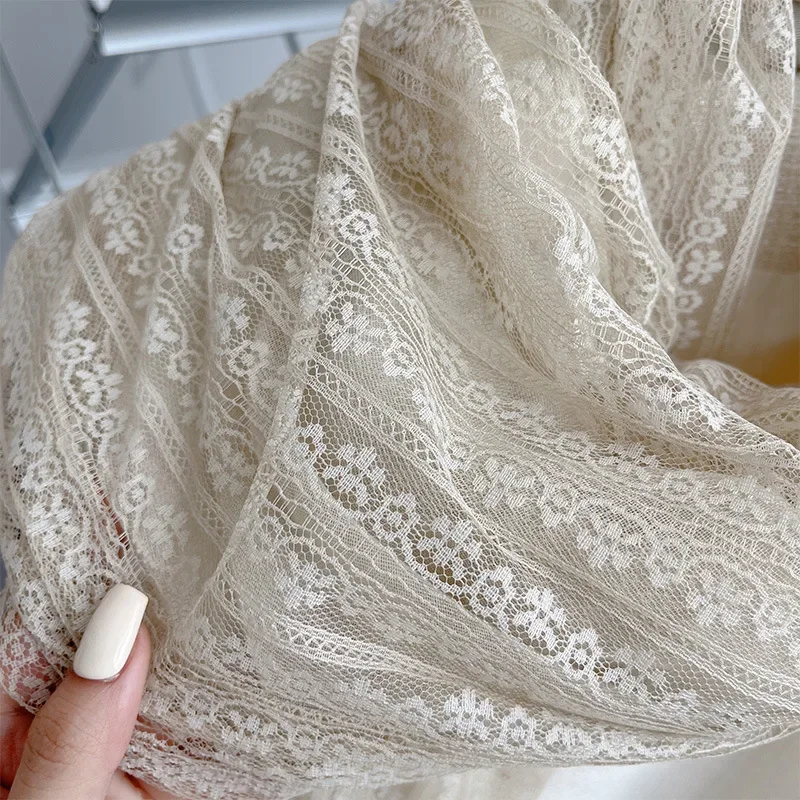 French Winter Women Scarf Shawl Cotton Lace Vintage Keep Warm Neck Cover Fashion Solid Color Wrap Elegant Lady Christmas Gift