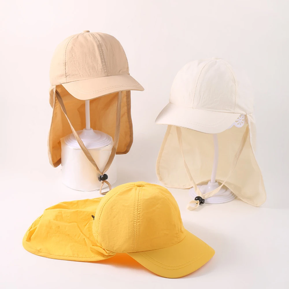 Cotton Neck Flap Hat Boys Girls Beach Hats Sun Protection Sun Baseall Caps Quick Dry Surfing Swimming Hat For Kids 3-10 Years