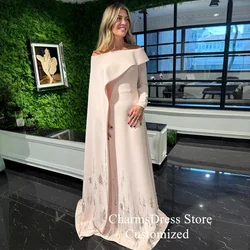 Arabian Evening Dress with Cape Customized Elegant Long Sleeve Beading Sequined Saudi Arabic Prom Gown Formal Occasion Dresses