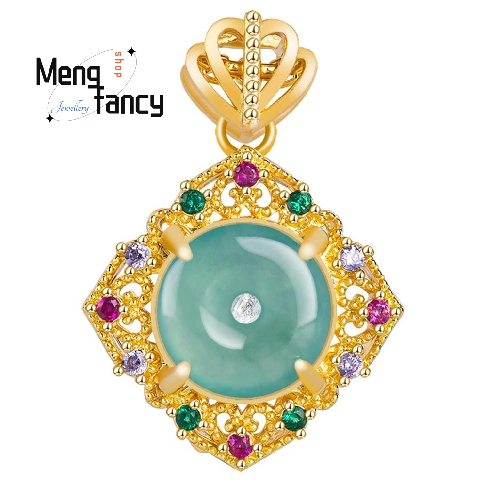 

Natural A-goods Jadeite Blue Water Ping An Buckle Copper Gold-plated Inlaid Pendant Exquisite Charm Fashion Jewelry Holiday Gift