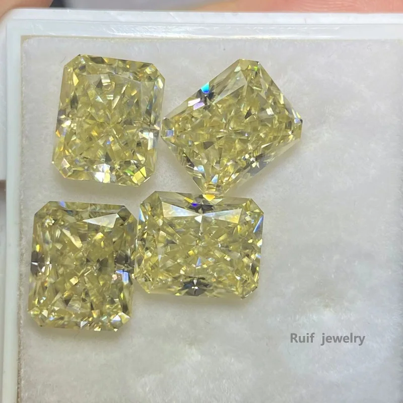 

Ruif Radiant Cut Original Yellow Moissanite Loose Gemstone for Jewelry Making with Certificate Pass Diamond Tester