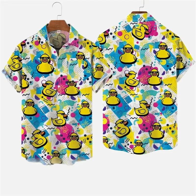 

Hawaiian Men Shirts 3D Print Cartoon Cute Duck Printing Short Sleeve Shirt Hip Hop Summer Button Shirts For Men Clothing tops
