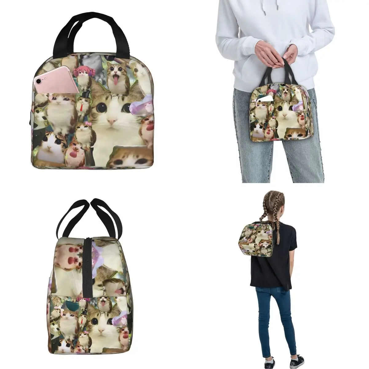 Meowl Cat Owl Meme Accessories Insulated Lunch Tote Bag For Picnic Food Storage Bag Leakproof Thermal Cooler Lunch Boxes