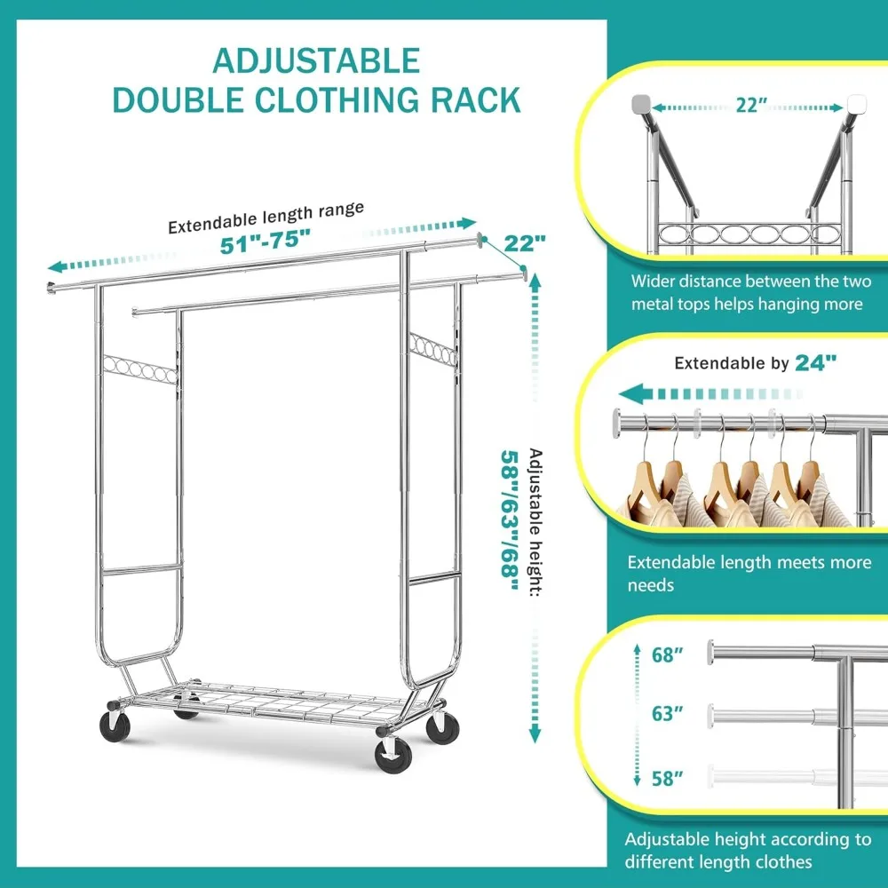 RapDuty-Porte-vêtements à roulettes pour vêtements de face, vêtements à roulettes, T1, 630 LBS